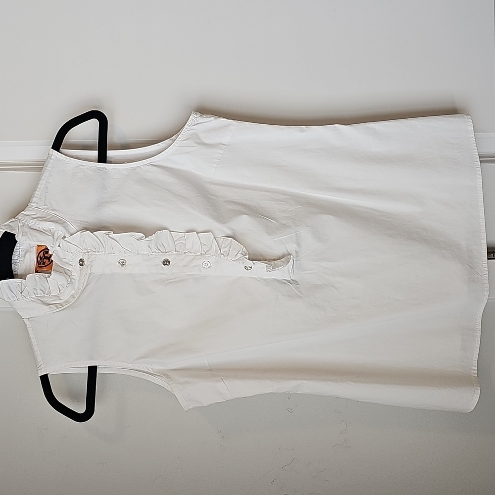 Tory Burch White Ruffle Front Sleeveless Blouse Tops